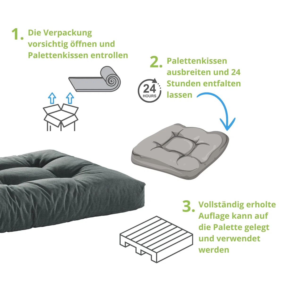 Bodyprotect Palettenkissen 2-teilig Set, Sitzkissen 120x80x12 cm & Rückenlehne 120x40 cm, Kissen Indoor & Outdoor aus hochwertigem Möbelstoff, Loungekissen für Gartenmöbel & Paletten, Dunkelgrau