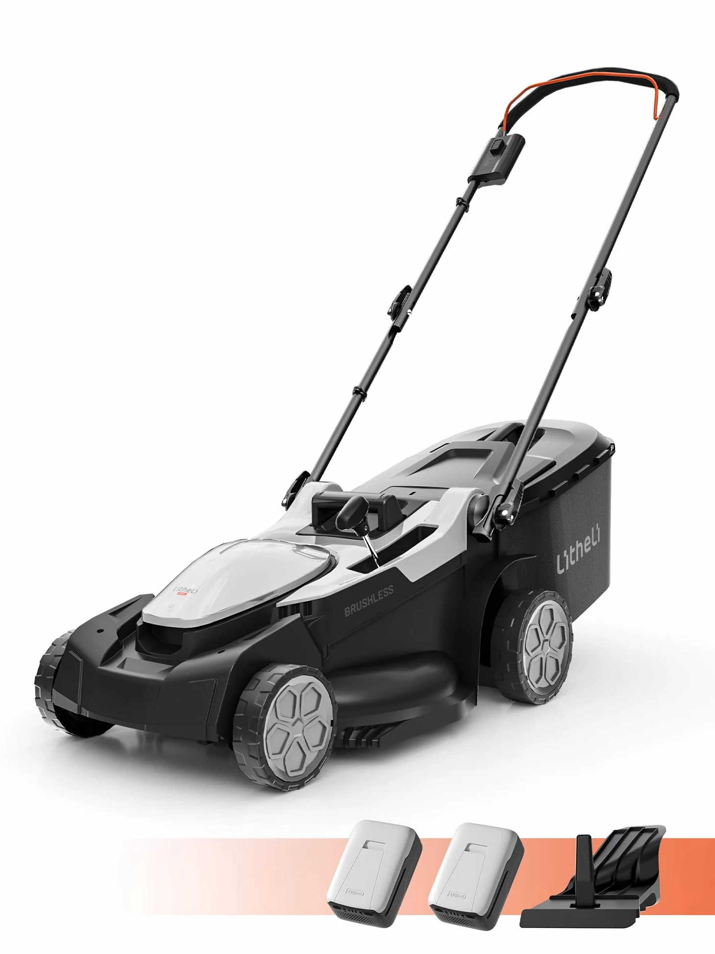 U20 Litheli Akku Rasenmäher, 2 x 20V, 43cm Schnittbreite, Brushless, bis 500 m², 40L Fangkorb, 25-75 mm Schnitthöhe, inkl. 2 x 4,0 Ah Akkus
