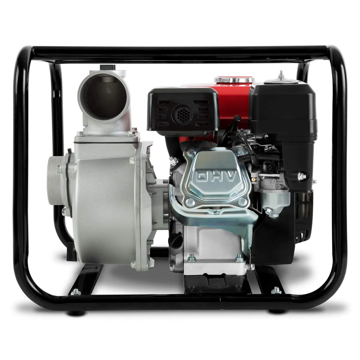 EBERTH 6,5PS Wasserpumpe mit 60.000l/h und 30m Förderhöhe, 3 Zoll Anschluss, Gartenpumpe Schmutzwasserpumpe mit 4-Takt-Motor und 7m Ansaughöhe, Benzin Pumpe, Seilzugstart, Metallfuß, Tragegriff