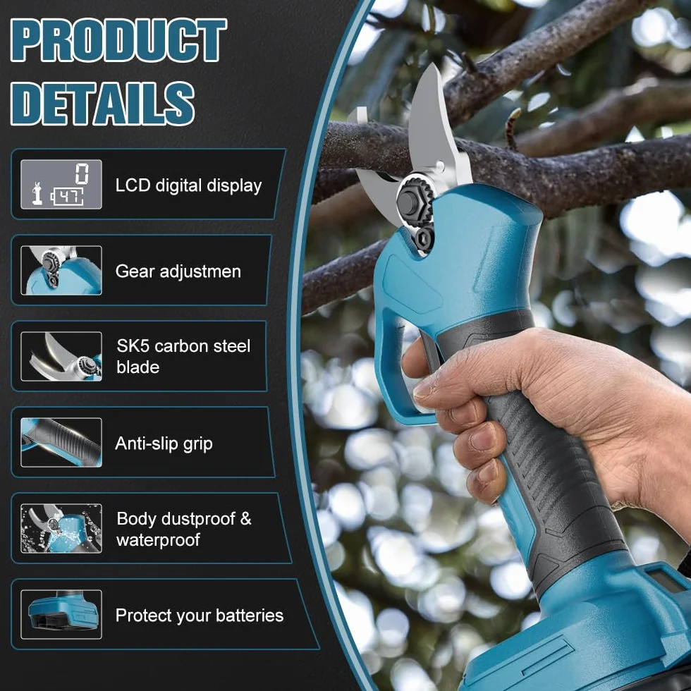 akku Elektrische Gartenschere für Makita 18 V, Bürstenloser Motor, Elektrische Astsäge, LCD-Display zum Beschneiden von Bäumen und Obstbäumen
