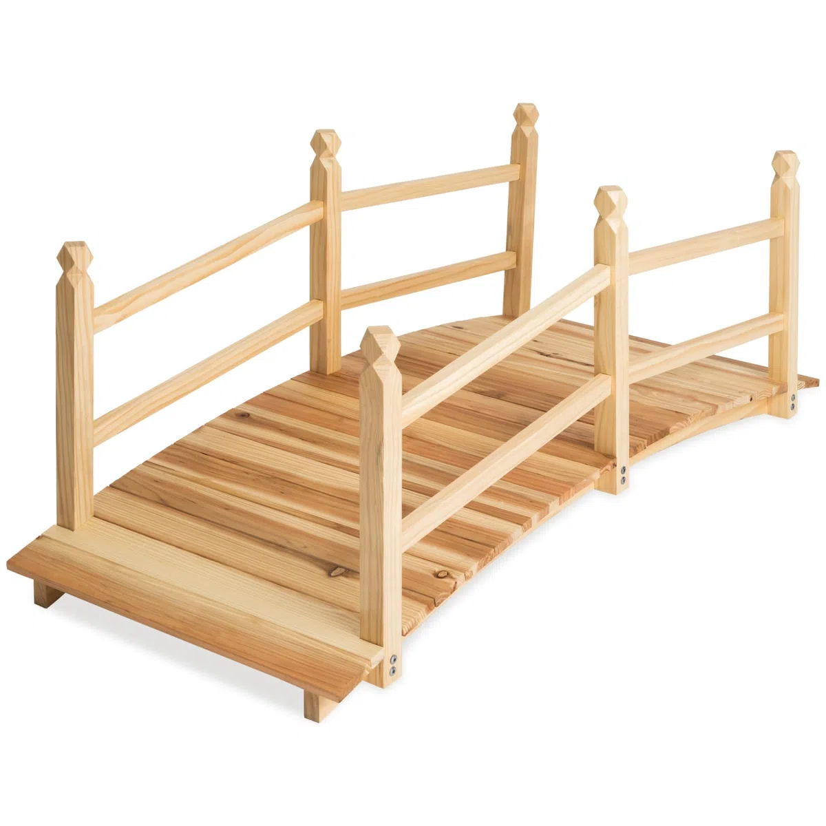 tectake® Holzbrücke, wetterfeste Brücke mit Geländer, begehbare Gartenbrücke bis 150 kg belastbar, 137 x 58 x 58 cm, Teichbrücke aus Kiefernholz, Zierbrücke für Gartenteich, Bachlauf, Gartenweg