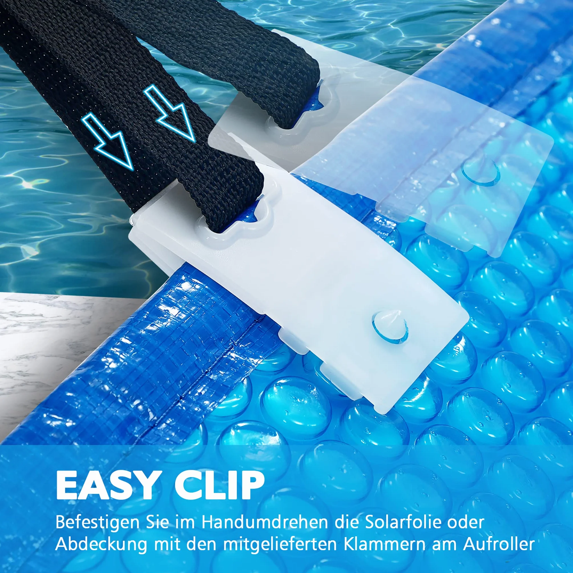 NAIZY Pool Aufroller 1,05m-6,15m Mobiles Aufrollvorrichtung inkl. 8 Clips für Poolfolie & Abdeckung