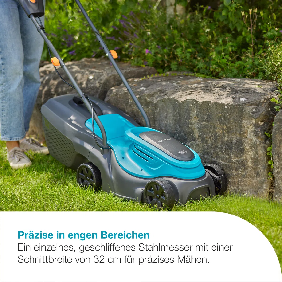 Gardena Akku-Rasenmäher EasyMax 32/18V P4A Ready-to-Use Set: Schneidmesser, Leichtgewicht, Höhenverstellung, Grasauffang, Kabellos (14634-20)
