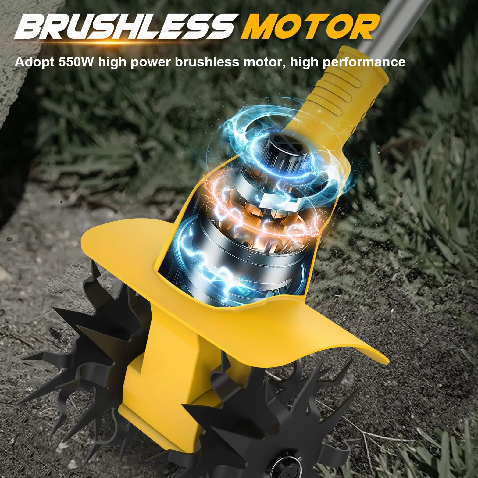 Akku-Bodenhacke kompatibel mit Dewalt 20V Batterie, 500W Gartenfräse Akku, 20cm Bodenbearbeitungstiefe,16cm Bearbeitungsbreite, 360RPM, Bürstenlos Klappbar Gartenfräse Elektrisch (Ohne Akku)