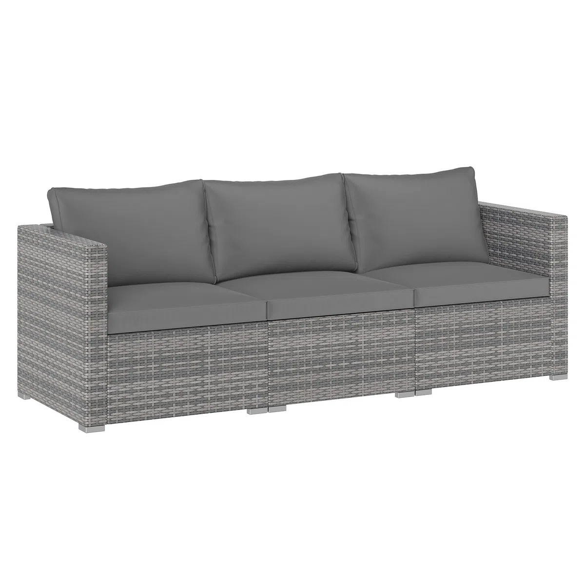 COSTWAY Gartensofa mit Kissen, 3-Sitzer Lounge Sofa, Rattan Lounge Möbel Outdoor, Gartenlounge, Gartenmöbel, Terrassenmöbel, Balkonmöbel, wetterfest, 193 x 67 x 61,5 cm (Grau)