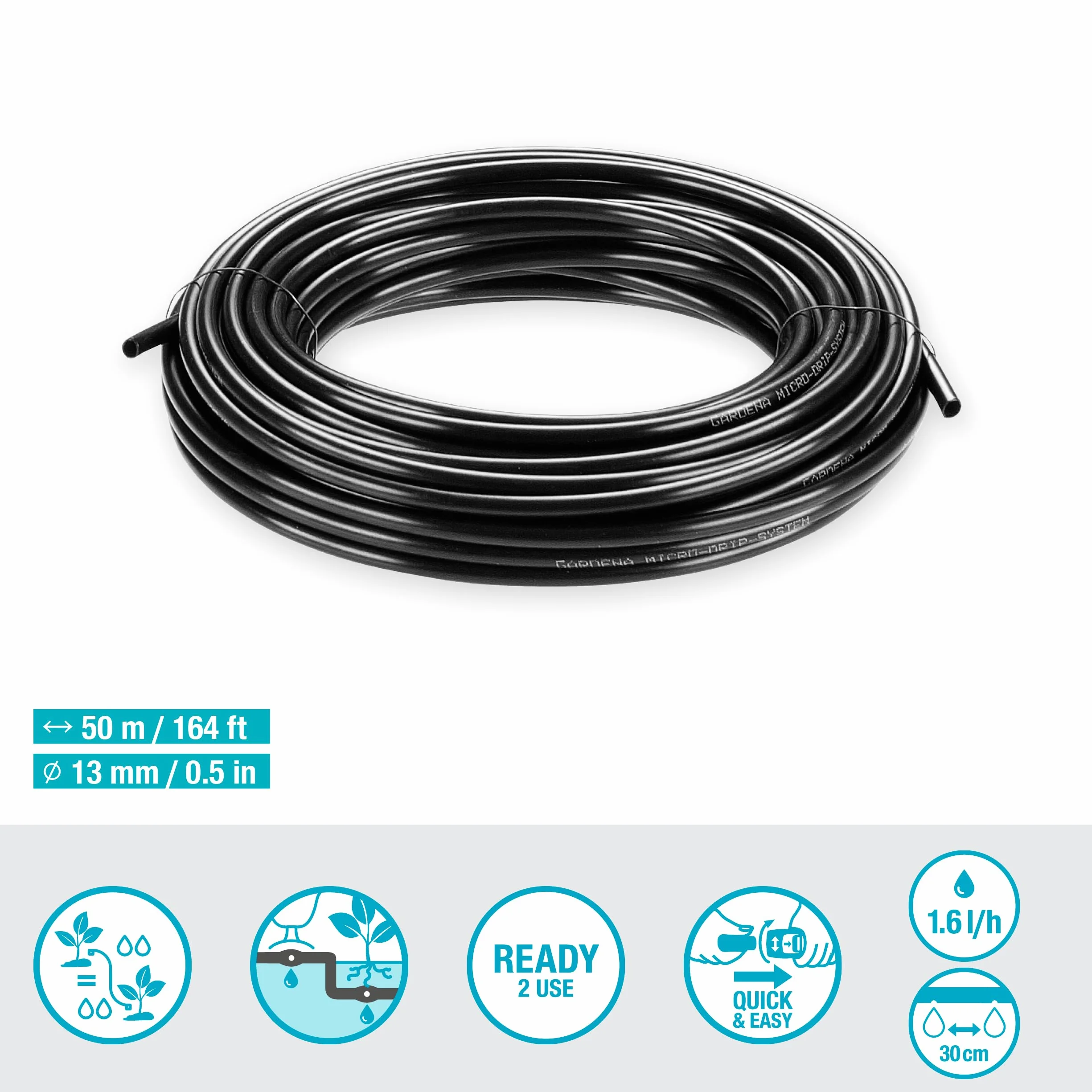 Gardena ober- und unterirdisches Tropfrohr: zur Verwendung für Büsche und Hecken, 50 m Länge, passend für Micro-Drip-System (13504-20)