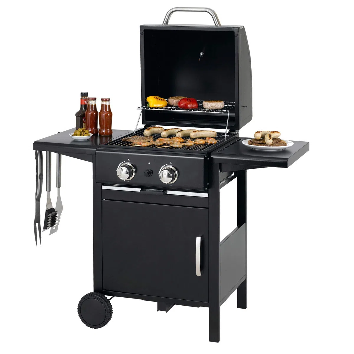 tepro Gasgrill Mayfield 2 mit 2 hochwertigen, leistungsstarken Edelstahlbrennern, verchromten Grillrosten (Rost-in-Rost-System), großer Warmhaltefläche, integriertem Thermometer im Deckel und praktischen Seitenablagen, Maße ca. 112 x 58 x 100 cm
