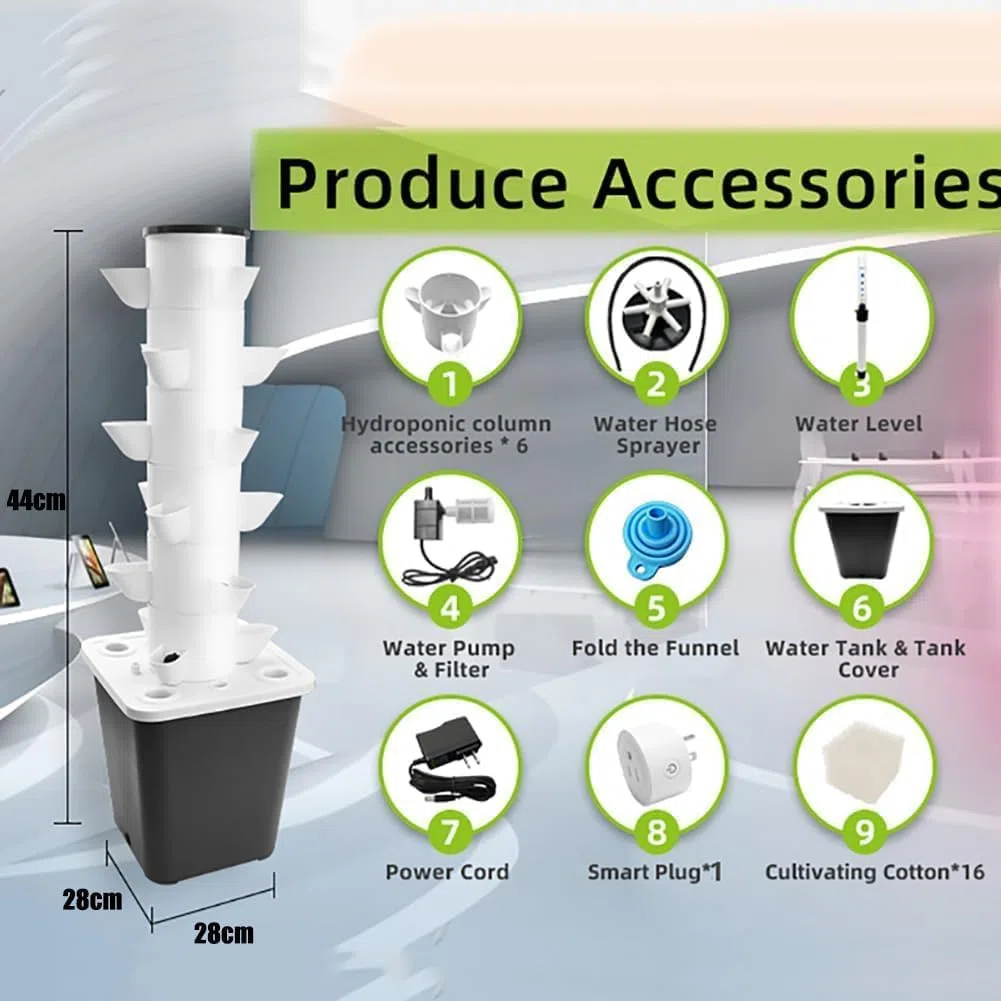 Hydroponik-Turm, Garten-Hydrokultur-Anbausystem, Aeroponik-Anbauset für Kräuter, Obst und Gemüse mit Hydratationspumpe, Adapter, Netztöpfen, Timer für Obst, Gemüse und Kräuter ( Size : 30holes )