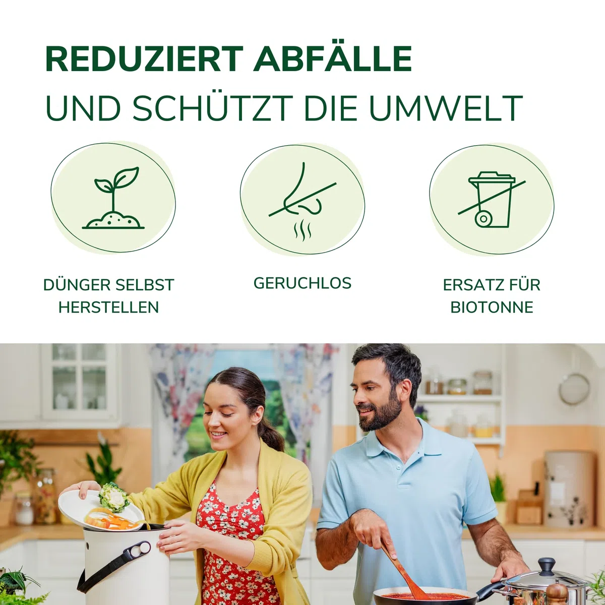Natursache I Bokashi Eimer - Nachhaltige Abfallverwertung in der Küche - mit Bokashi Ferment und effektiven Mikroorganismen - Geruchlos & Umweltfreundlich! (Cream)