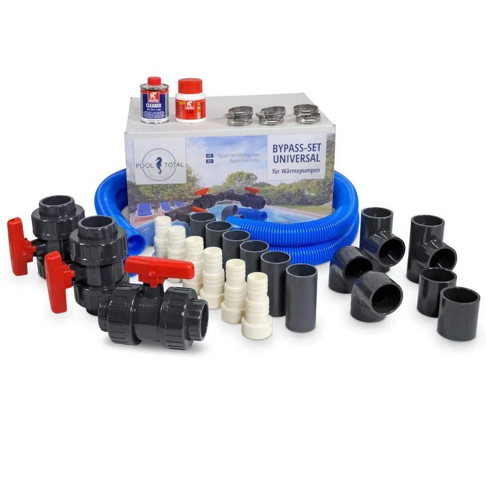 Bypass-Set für Wärmepumpen & Solaranlagen – 19-teilig - Universal Pool Bypass für Schwimmbad & Solarheizung - Wasserdurchfluss-Regulierung für Poolheizung & Wärmetauscher