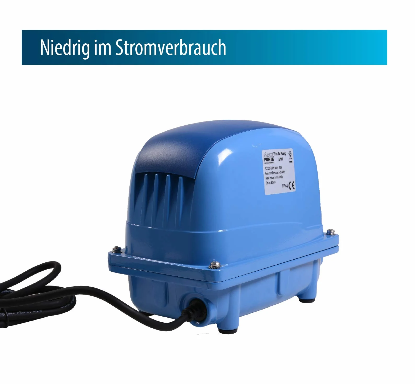 AquaForte AP-35 Luftpumpe, 20 Watt, Max. Druck 2,8 m, Geeignet für Pools und Teiche bis 18m3, Fische max. 15.000 Liter, Koi max. 7.500 Liter, 2,7 kg, Ausgang 16,5 mm