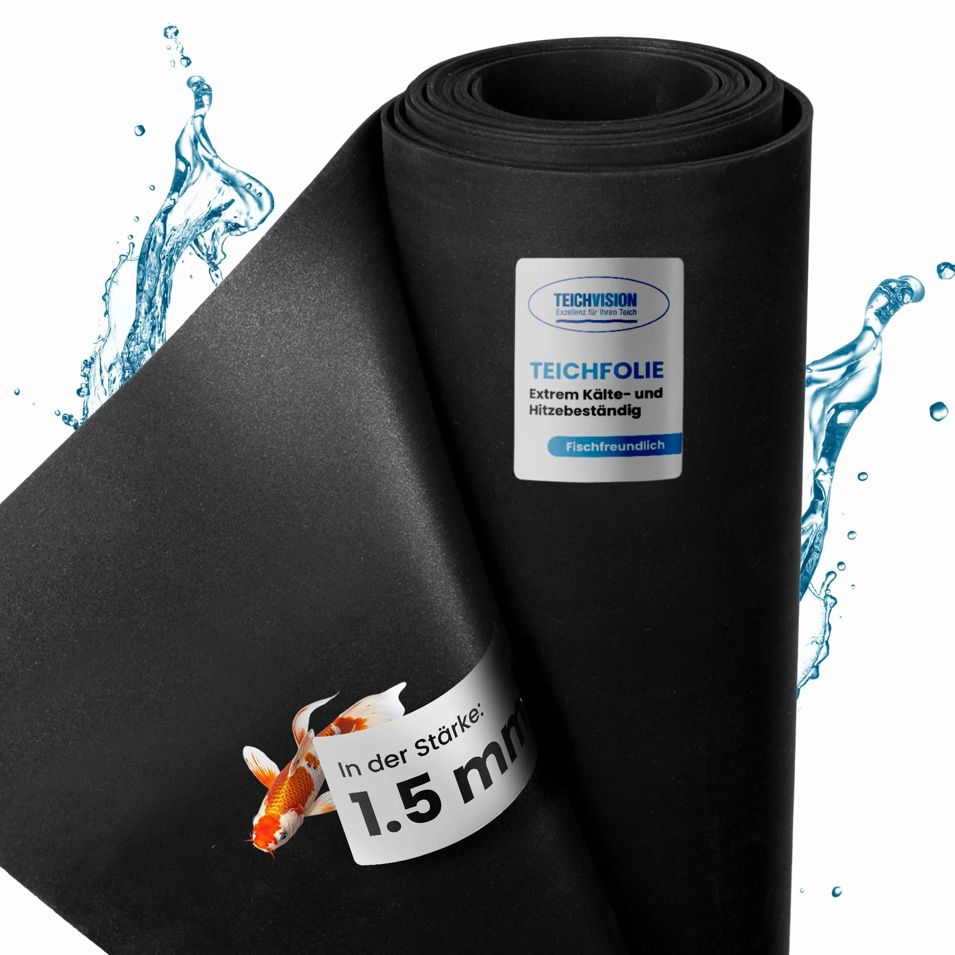 TeichVision - Premium EPDM Teichfolie Stärke 1,5 mm - 1,5 m x 3 m/naturgerechte EPDM Folie schwarz - besonders langlebig/auch geeignet als Hochbeet Folie wasserdicht