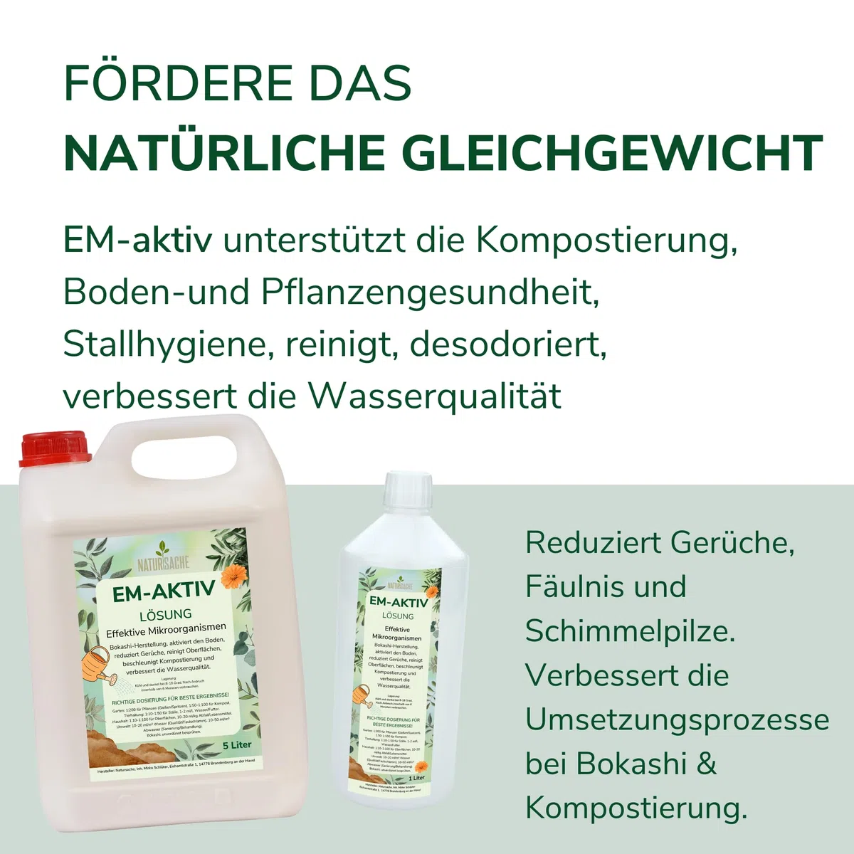 Natursache EM-aktiv Lösung 5L - Effektive Mikroorganismen Bodenaktivator Geruchsentferner Wasseraufbereiter