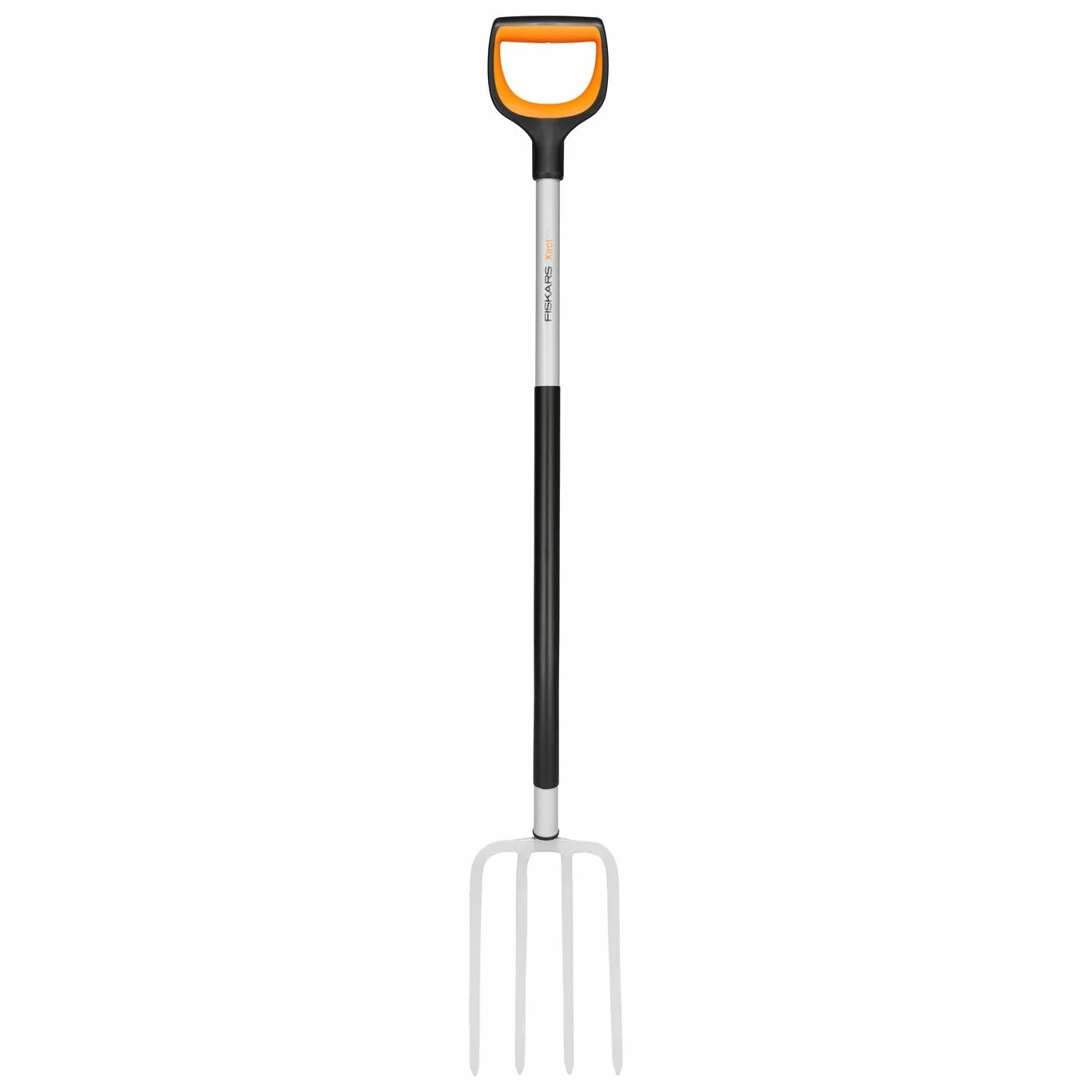 Fiskars Spatengabel für Harte, steinige Böden, Mit 4 Zinken, Länge: 120 cm, Qualitätsstahl-Zinken/Glasfaserverstärkter Kunststoff-Stiel, Schwarz/Orange, Xact, 1070716