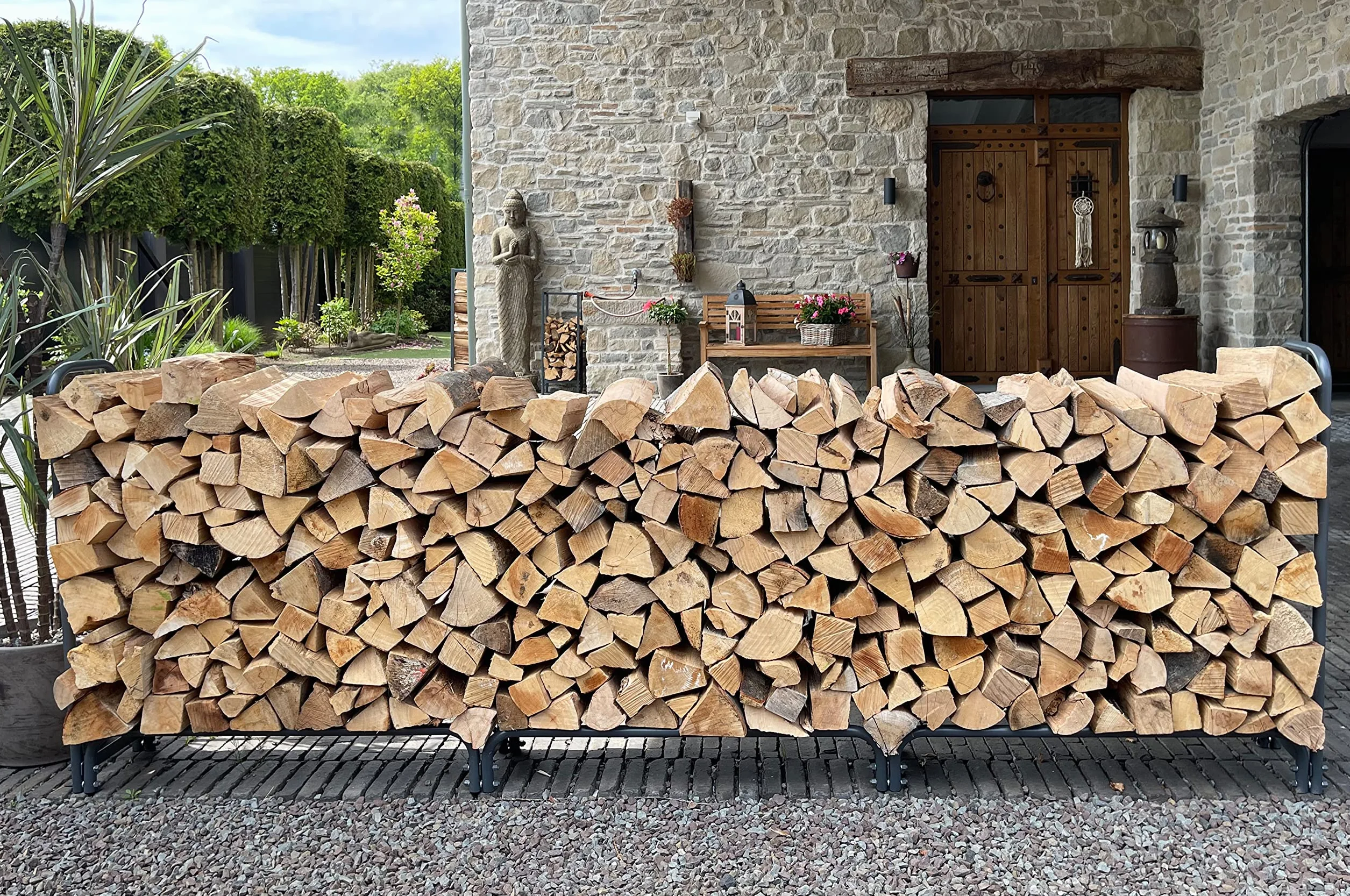QUICK STAR Metall Kaminholzregal 272 x 25 x 95 cm mit Schutzhülle Garten Kaminholzunterstand 1,0 m³ / 1,5 SRM Stapelhilfe