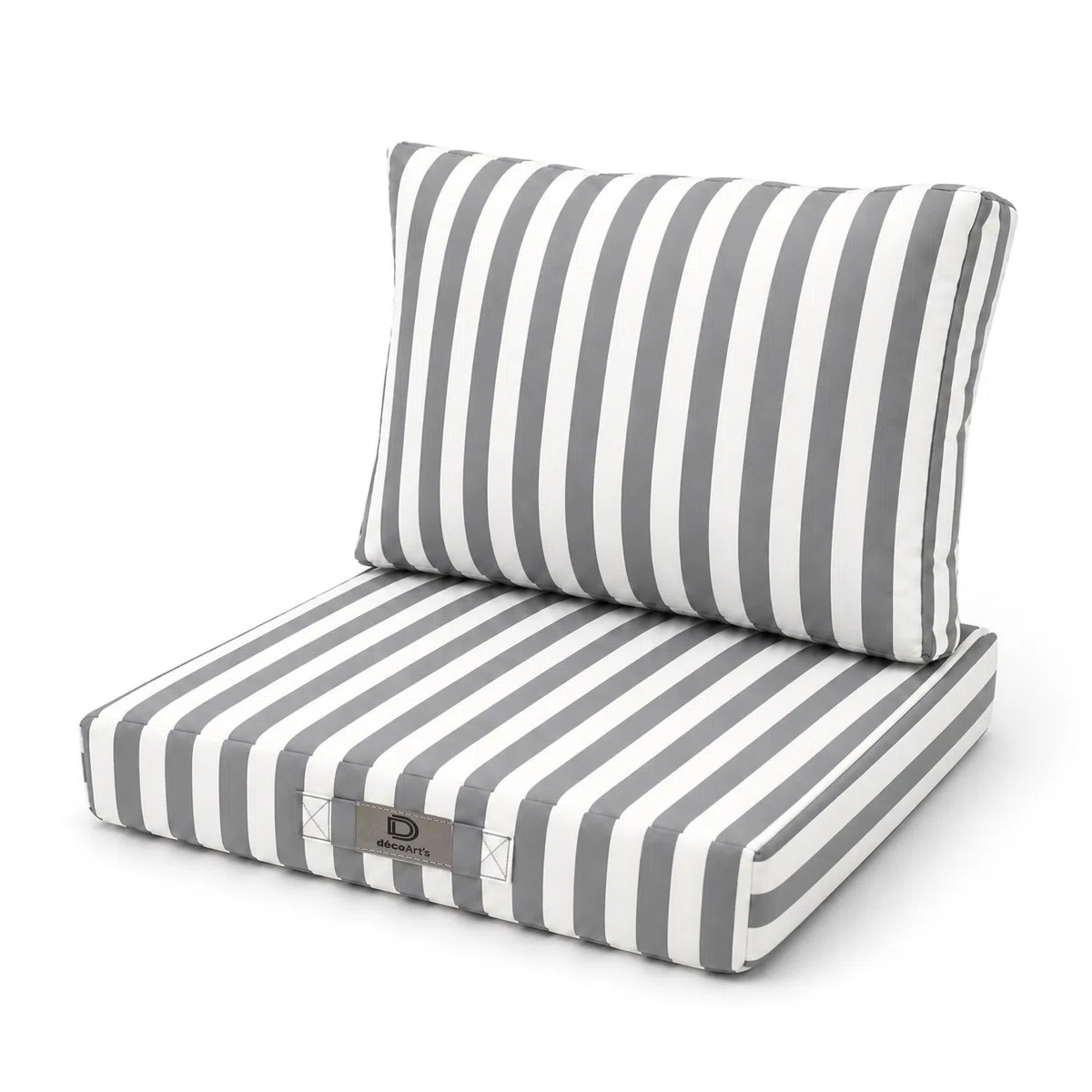 Déco Arts — 2er Set Gartenmöbel-Kissen Abnehmbar 70x60 XL — Sitz 70x60 + Rücken 70x35 cm — Wasserdicht UV-beständig — Ersatz für Gartenmöbel Terrasse Balkon Wintergarten — Gestreift Hellgrau