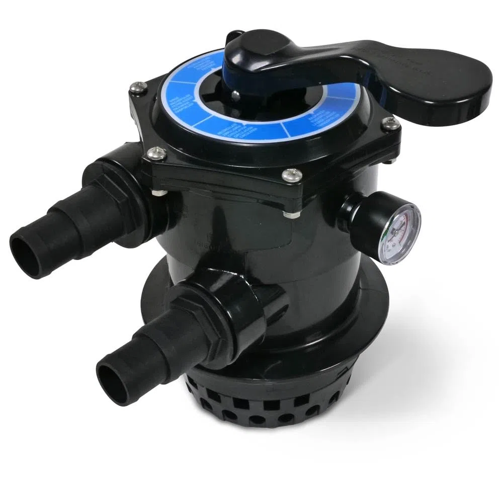 OKU 6-Wege Top-Mount-Ventil Komplett-Set - Ø 177 mm - Inkl. Manometer Spannring O-Ring Schlauchtüllen 32/38 mm Winterablassventil & Sandeinfüllhilfe - Passend für Filterkessel Ø 300/400/500 mm