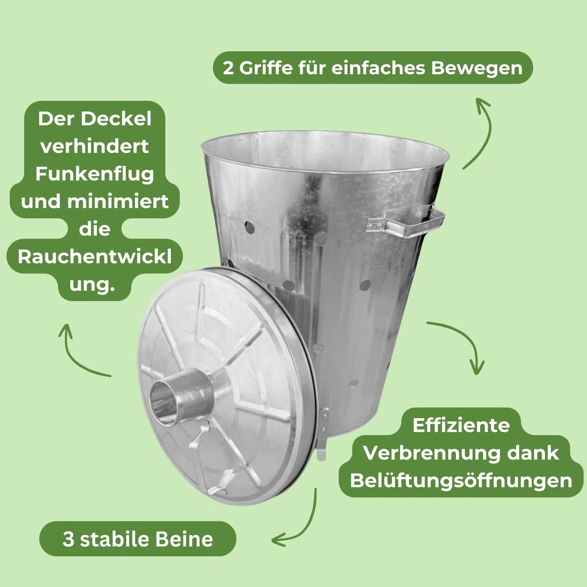 Rori Feuertonne XL für Gartenabfälle mit Deckel, rund (110L)