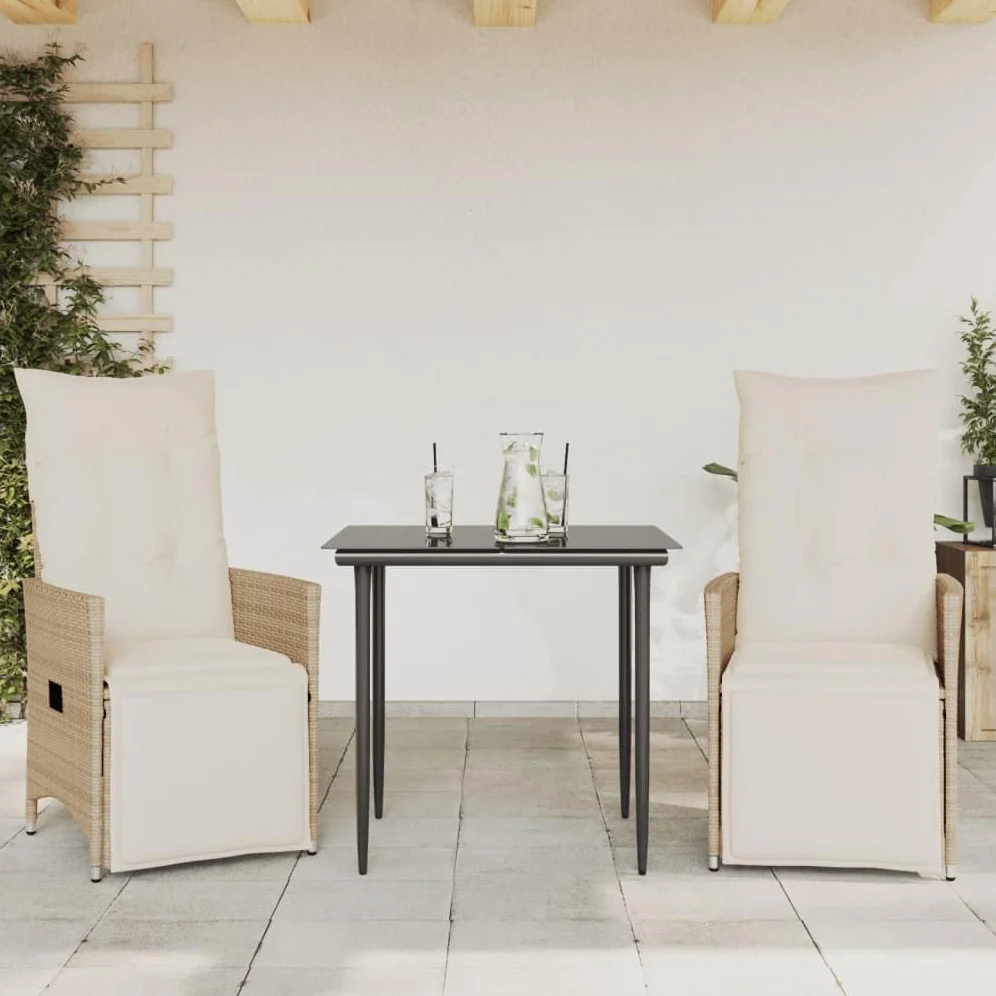 Gartensessel mit Kissen 2 STK. Verstellbar Beige Poly Rattan Verstellbar Gartenstuhl mit Stahlrahmen,Loungesessel für Außenbereich