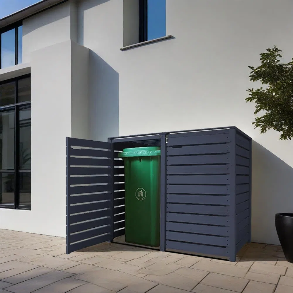 Mülltonnenbox Heide Mülltonnenverkleidung Mülltonnecontainer Holz imprägniert in anthrazit 120L - 240L vormontiert (2 Tonnen)