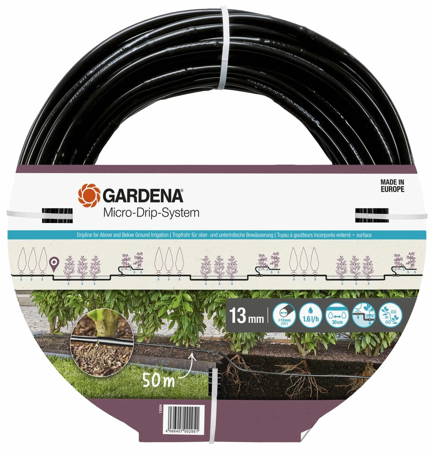Gardena ober- und unterirdisches Tropfrohr: zur Verwendung für Büsche und Hecken, 50 m Länge, passend für Micro-Drip-System (13504-20)