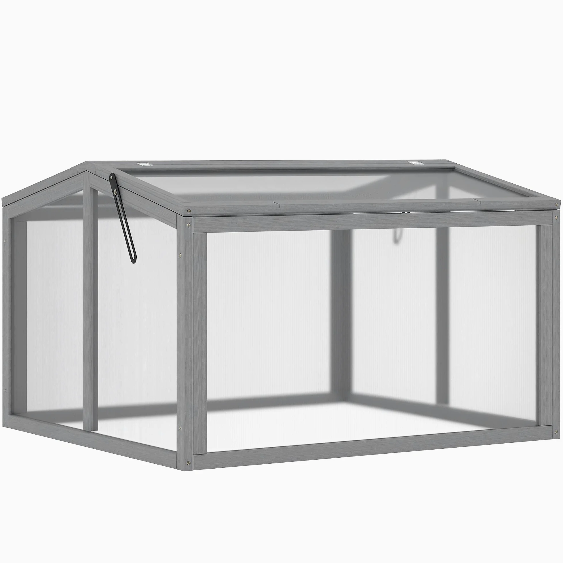 Outsunny Frühbeet Treibhaus Gewächshaus Frühbeetkasten Pflanzenbeet mit Abdeckung aus Holz und Polycarbonat wetterfest Hellgrau 90 x 80 x 58 cm