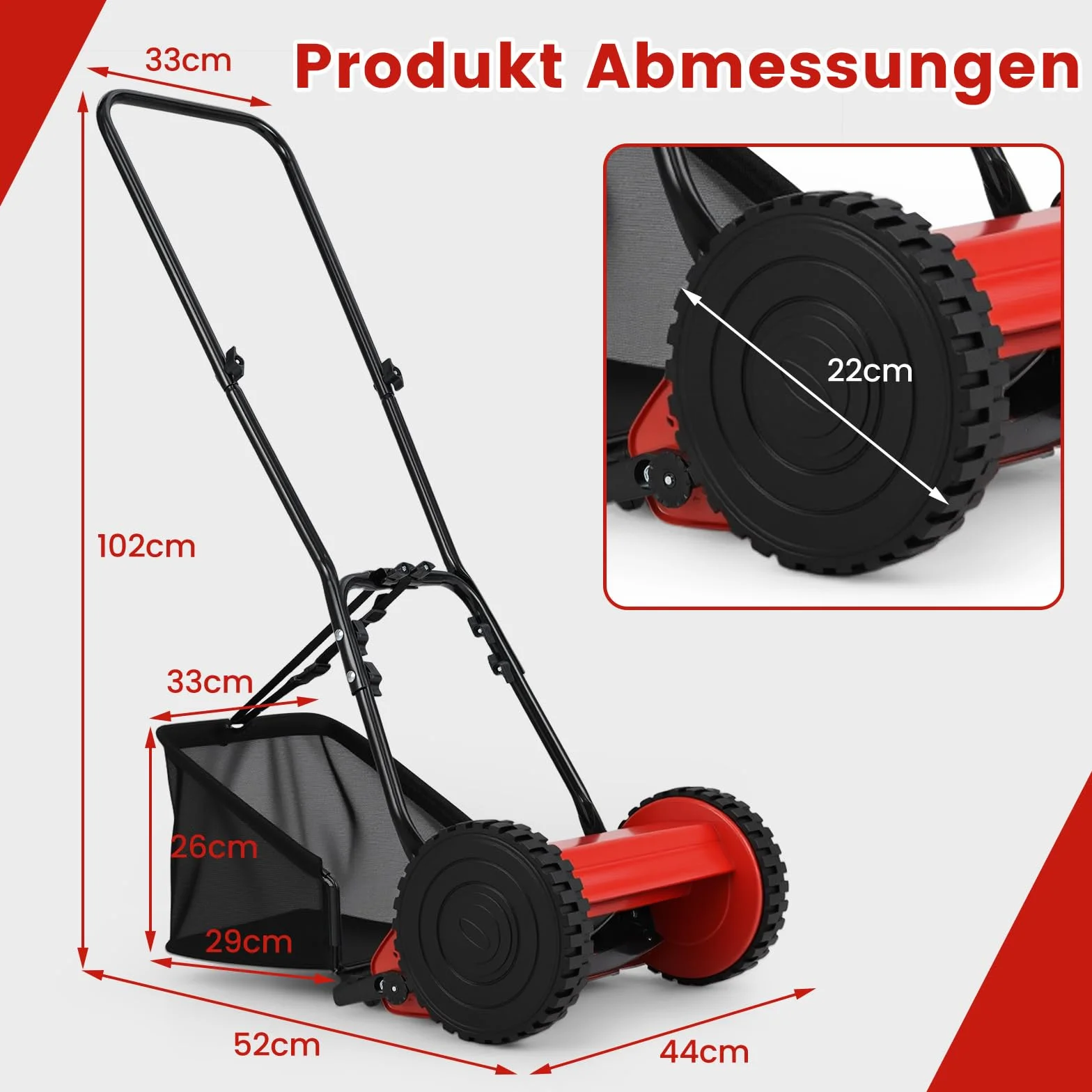 RELAX4LIFE Spindelmäher Hand Rasenmäher mit 30cm Schnittbreite & 5 Messern & 4-stufig Schnitthöheneinstellung 15-40mm & 18,5 Liter Fangkorb, Handrasenmäher Manuell zur Rasenpflege