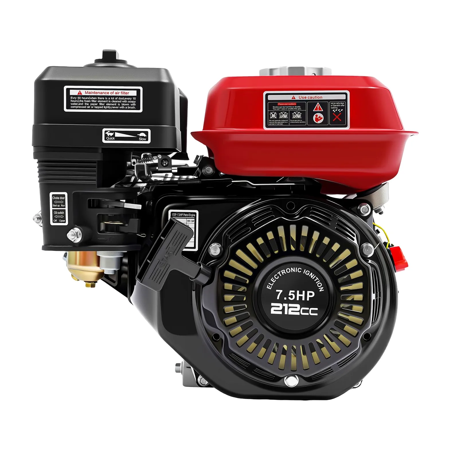 7,5 PS 4 Takt Benzinmotor, 4KW Standmotor 3600 U/min Kartmotor, Industriemotor Luftkühlung Einzylinder Zugstart, Balkenmäher Elektromotor Rasenmäher Go Kart Motor