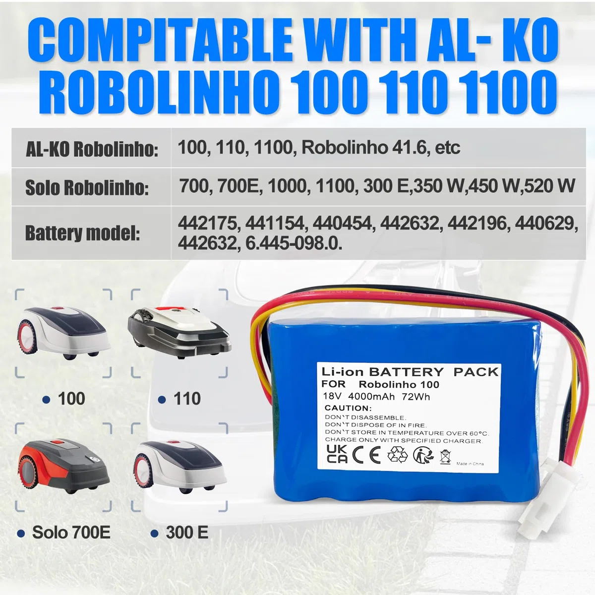 Ersatzakku für AL-KO Robolinho Rasenroboter Rasenmäher 100 110 1100 41.6,300 E,350 W,450 W,520 W,Solo 700 700E 1000 1100,Efco 700,Kärcher RLM4,u a.Ersatzakku für AL-KO 440454,Kärcher 6.445-098.0,u a.