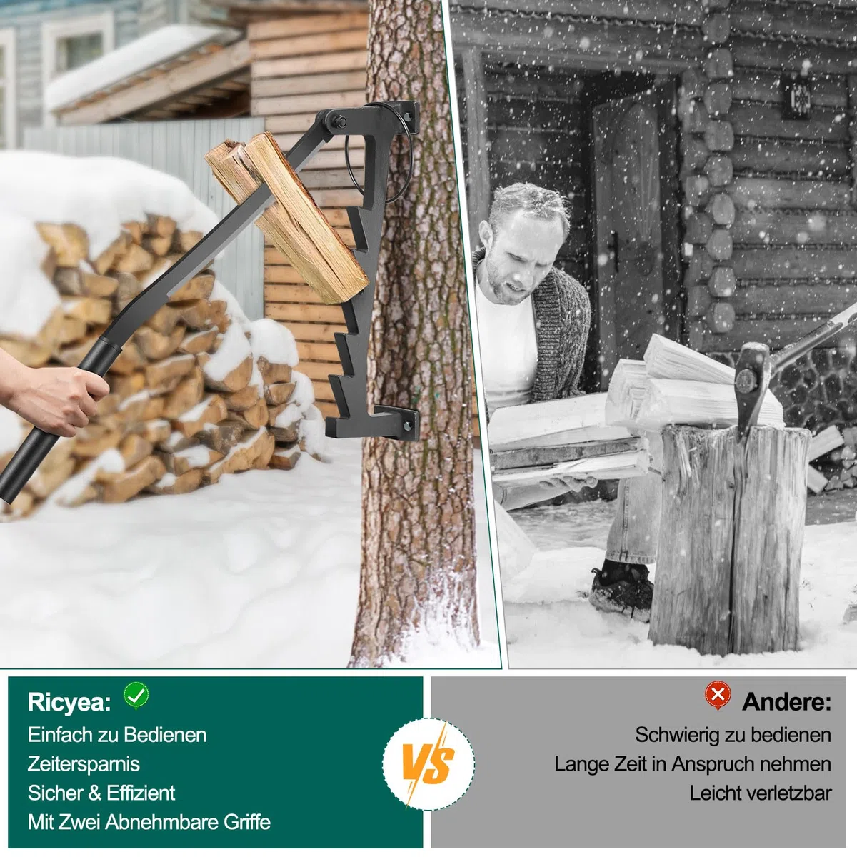 Holzspalter Manuell Wandhalterung Brennholzspalter für Weichhölzern Anzündspalter Wandmontage Handholzspalter Spanmesser mit langen Handgriff für Camping, Gartenhaus (Typ-A)