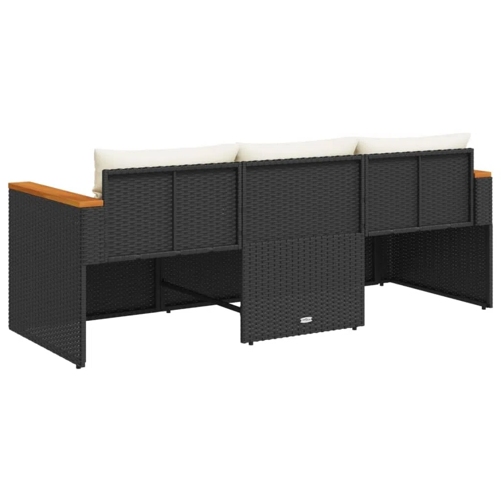 Refined Gartensofa 3-Sitzer, Loungesofa Sofa mit mit Kissen, Sitzgruppe Stahlrahmen, Gartenmöbel Lounge Rattanmöbel (Schwarz)