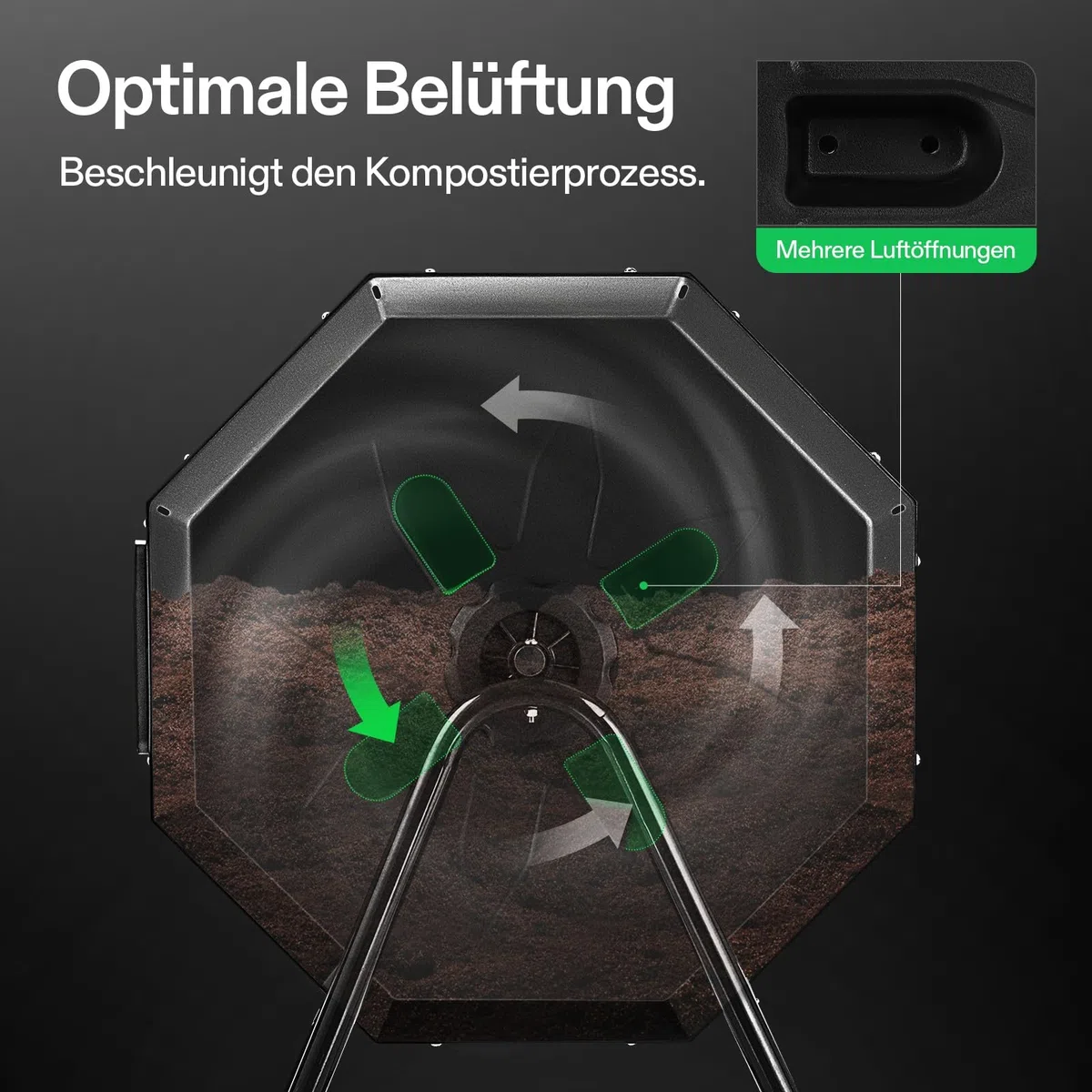 VIVOSUN Trommelkomposter 163L, Drehbarer Schnellkomposter mit 2 Kammern, Robuster Kunststoff Gartenkomposter mit Lüftungsöffnungen & Wasserdichten Gartenhandschuhen für Gartenabfälle