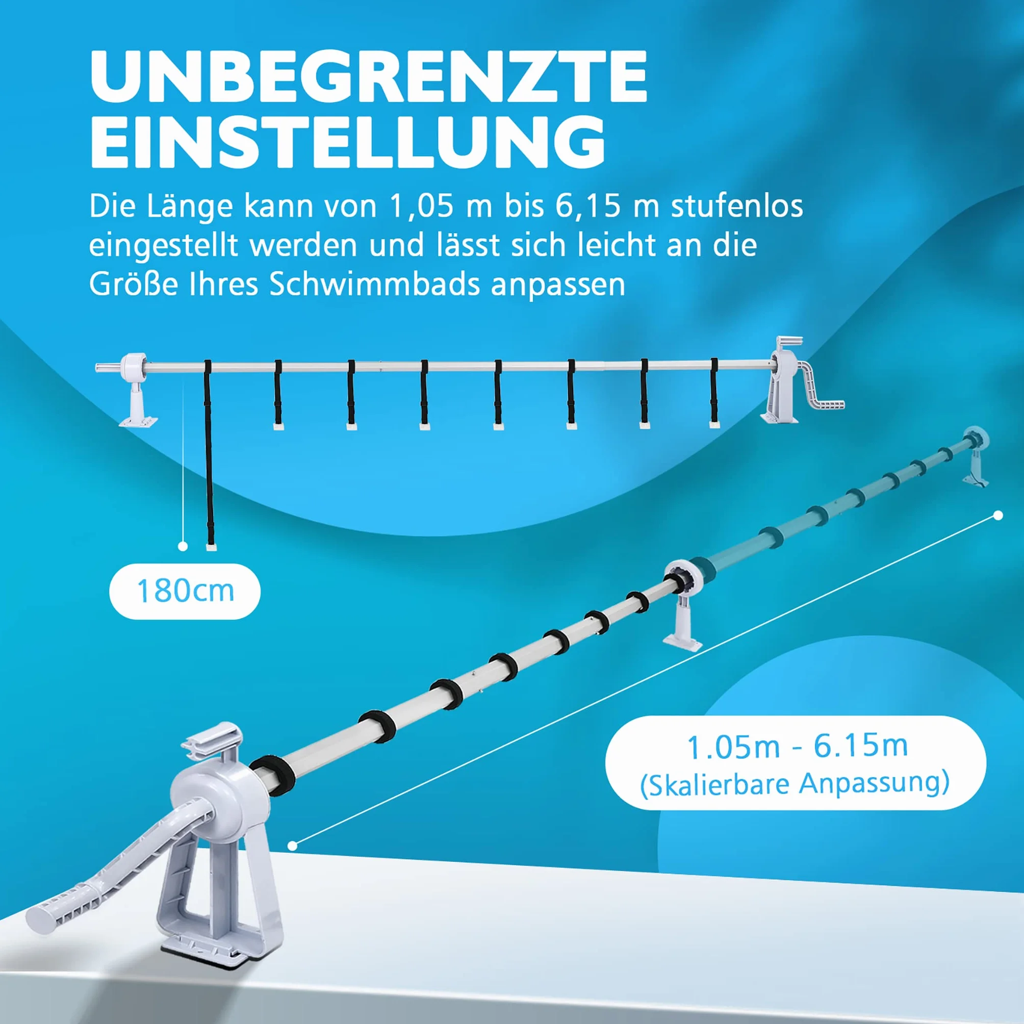 NAIZY Pool Aufroller 1,05m-6,15m Mobiles Aufrollvorrichtung inkl. 8 Clips für Poolfolie & Abdeckung