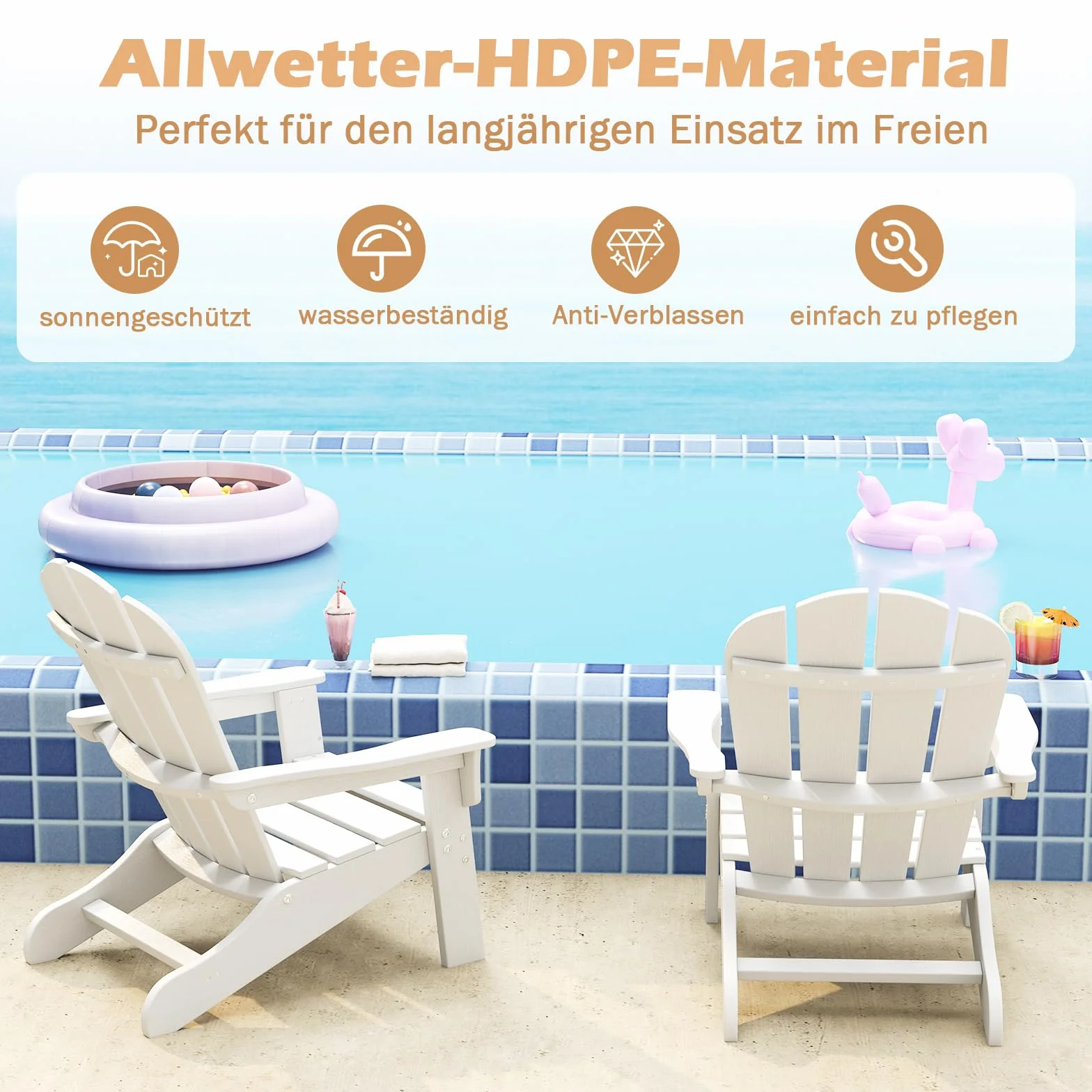 GOPLUS Adirondack Stuhl für Kinder, Adirondack Chair wetterfest aus HDPE mit ergonomischer Rückenlehne & Breiten Armlehnen, bis 75kg belastbar, Kinderstuhl Outdoor Garten Kinderzimmer (Weiß)