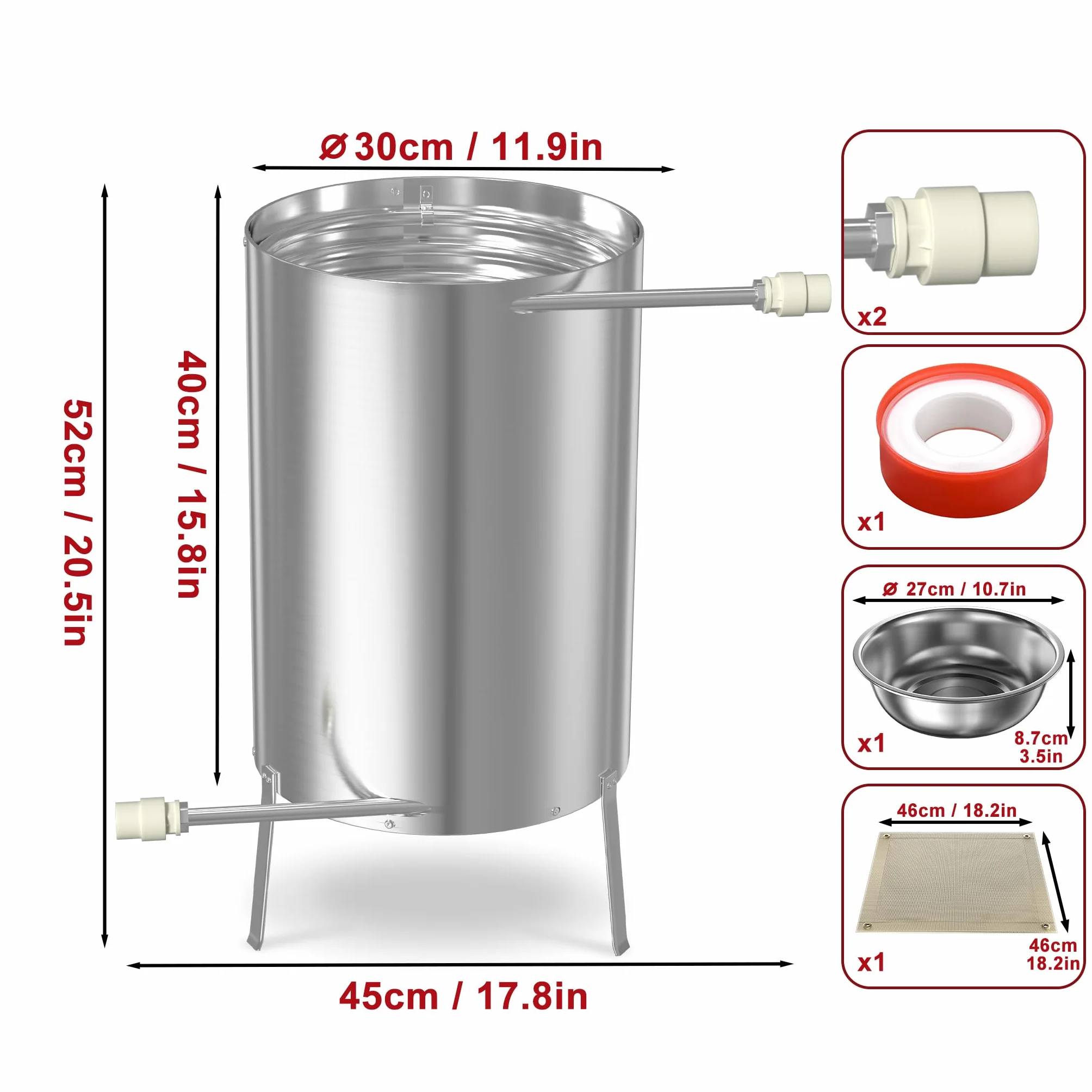 YRHome 1er Edelstahl Poolheizung Feuertonne Mit Heizspirale,Ø32/ Ø38mm 2 in 1 Anschluss,Brennholz Heizung,Mit Feuerschutzmatte & Restasche Auffangwanne,28 L Inhalt Gartendusche Heizungen,Silber
