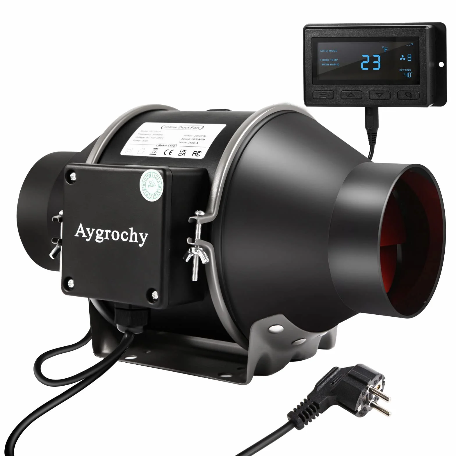 Aygrochy Rohrventilator 150mm, EC-Motor 55W 683m³/h, 2800 U/min Abluftventilator mit Temperatur- und Feuchtigkeitsregler, Rohrlüfter für Wachstumszelte, Luftabsaugung und Rauchabzug