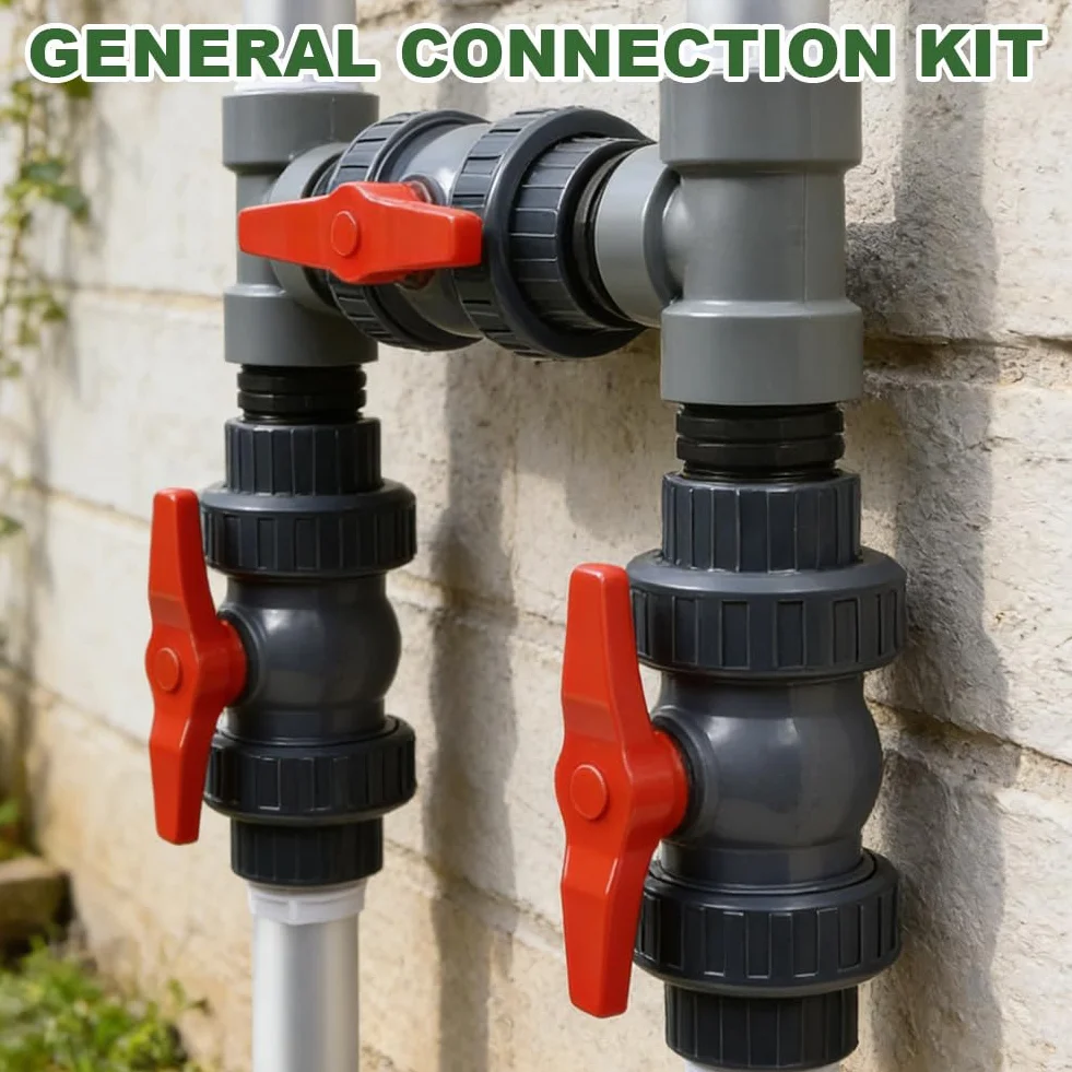 Bypass Pool Set, Wärmepumpen Anschluss Set, Ø 50 mm Wärmepumpe Pool Anschluss Set, Adapter für Pool Heizung mit 32mm 38mm Schläuchen, Steuerung der Wasserzufuhr für eine optimale Temperaturregulierung