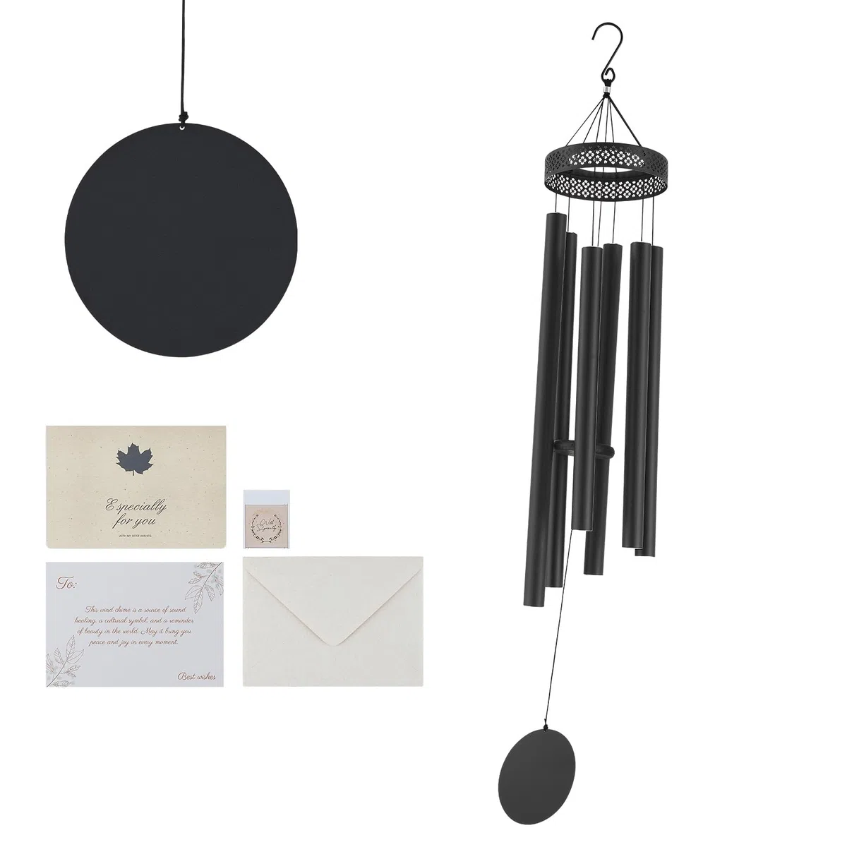 VEVOR Windspiel, 58 Zoll, Windspiel mit tiefem Ton und 6 Röhren, einzigartiges großes Gedenk-Windspiel zum Jahrestag, tolle Außendekoration für Terrasse, Veranda, Garten und Hinterhof, schwarz