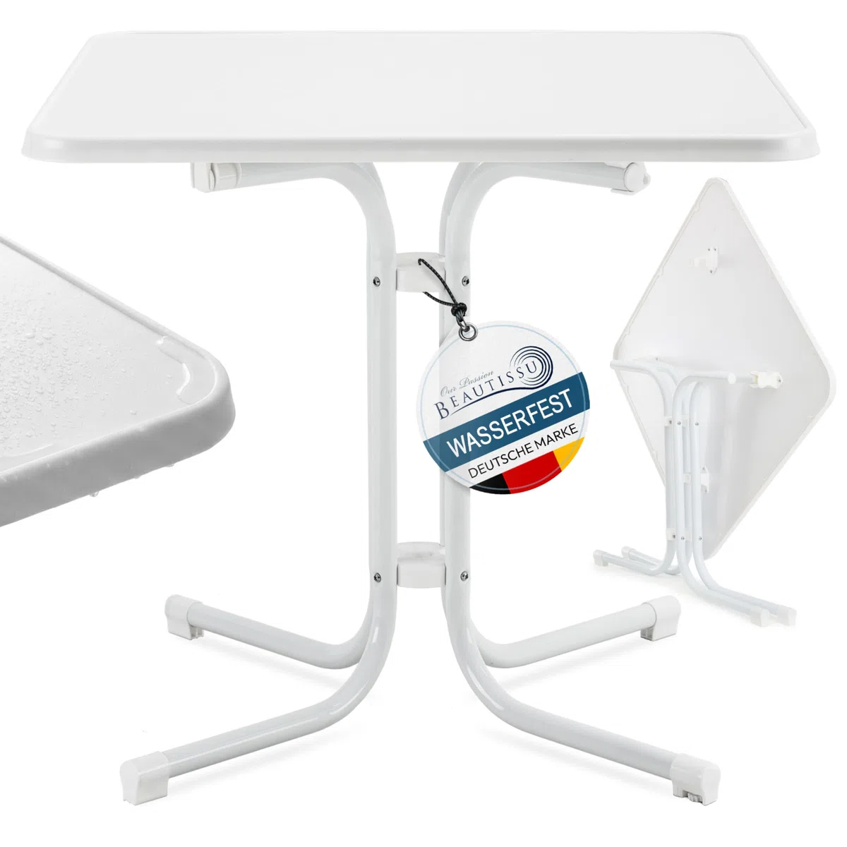 Beautissu Bistrotisch Eckig 80x80 cm – Stabiler Gartentisch Balkontisch Wetterfest Klappbar – Esstisch Klein Balkon Garten Küche – Weißer Bistro Tisch Beistelltisch Campingtisch Gastro – Bistroni