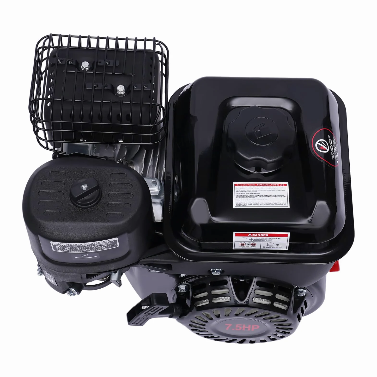 Benzinmotor 7.5PS 4-Takt Benzin Motor Einzylindermotor Standmotor Kartmotor Industriemotor Ersatzmotor Luftkühlung Motor 3600 U/min, Kurbelwelle 19mm, Schwarz
