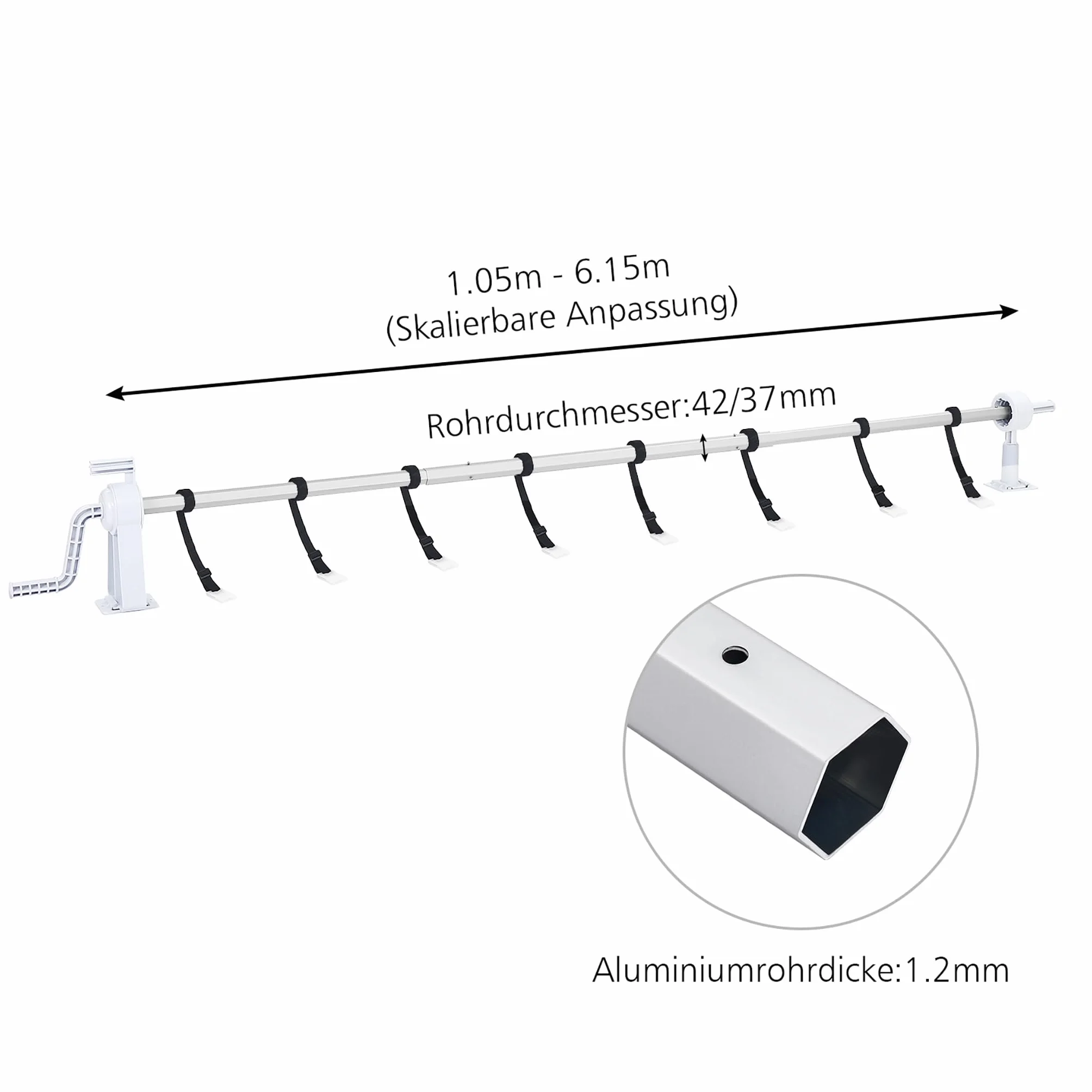 Pool Aufroller 1,05–6,15 m Verstellbar, Aluminium Aufrollvorrichtung für Poolfolie & Solarplane