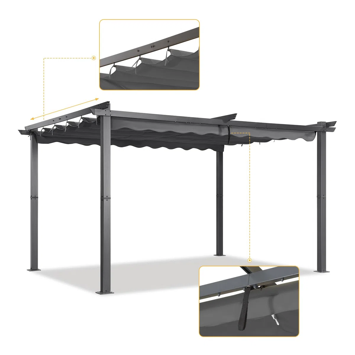 Angel Living Garten Pergola 3 x 4 m Pavillon Gartenpavillon aus Aluminium in anthrazit, Dachrohre aus Stahl, Verstellbares Dach aus Polyester Grau