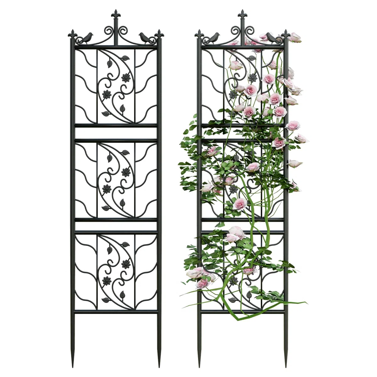 Rankgitter Metall 2er Set rostfrei Rankhilfe für Kletterpflanzen 195 x 50 cm Spalier Garten Schwarz