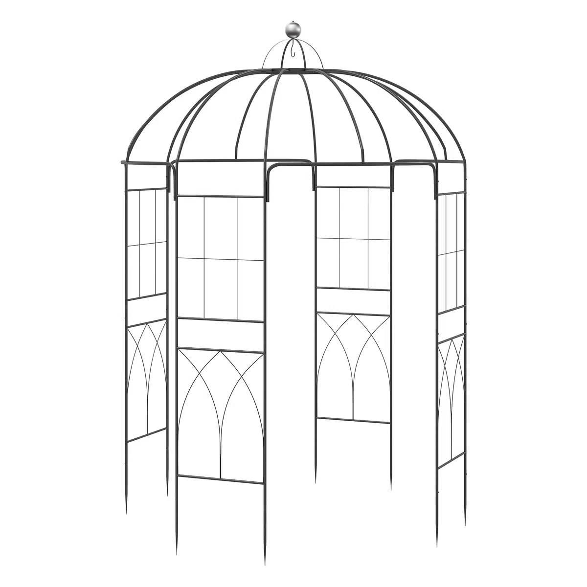 HOMASIS Rosenpavillon Metall, Rosenbogen Gartenbogen mit Haken & Dach, Gartenlaube Rankgitter Rankhilfe für Kletterpflanzen, Gartenpavillon Pergola für Garten Hochzeit (203x203x296cm)
