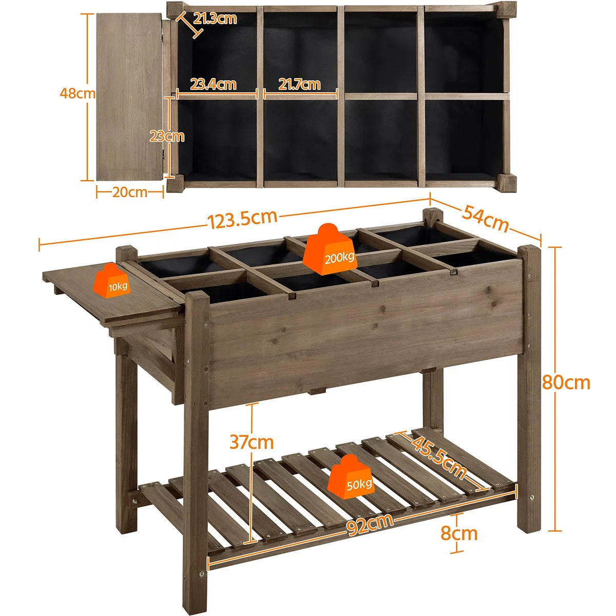 Yaheetech Blumenkasten mit klappbare Tischplatte, Pflanzkasten mit 8 geteilten Fächern, Hochbeete-Kit Frühbeet für Garten/Hinterhof/Veranda, Kräuterbeet Anzuchtbeet zum Bepflanzen 123,5 x 54 x 80 cm