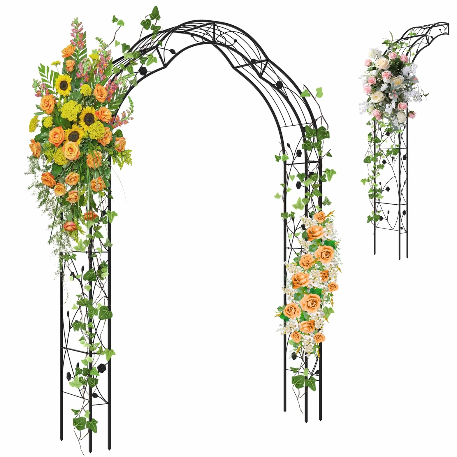 COSTWAY Rosenbogen halbrund, Gartenbogen Metall für Kletterpflanzen, 2 Halbbögen Garten, Torbogen Rosengitter Rankhilfe, Rankgitter Rosenspalier, für Veranda Hochzeit Partys, 150x40,5x251,5cm, Schwarz