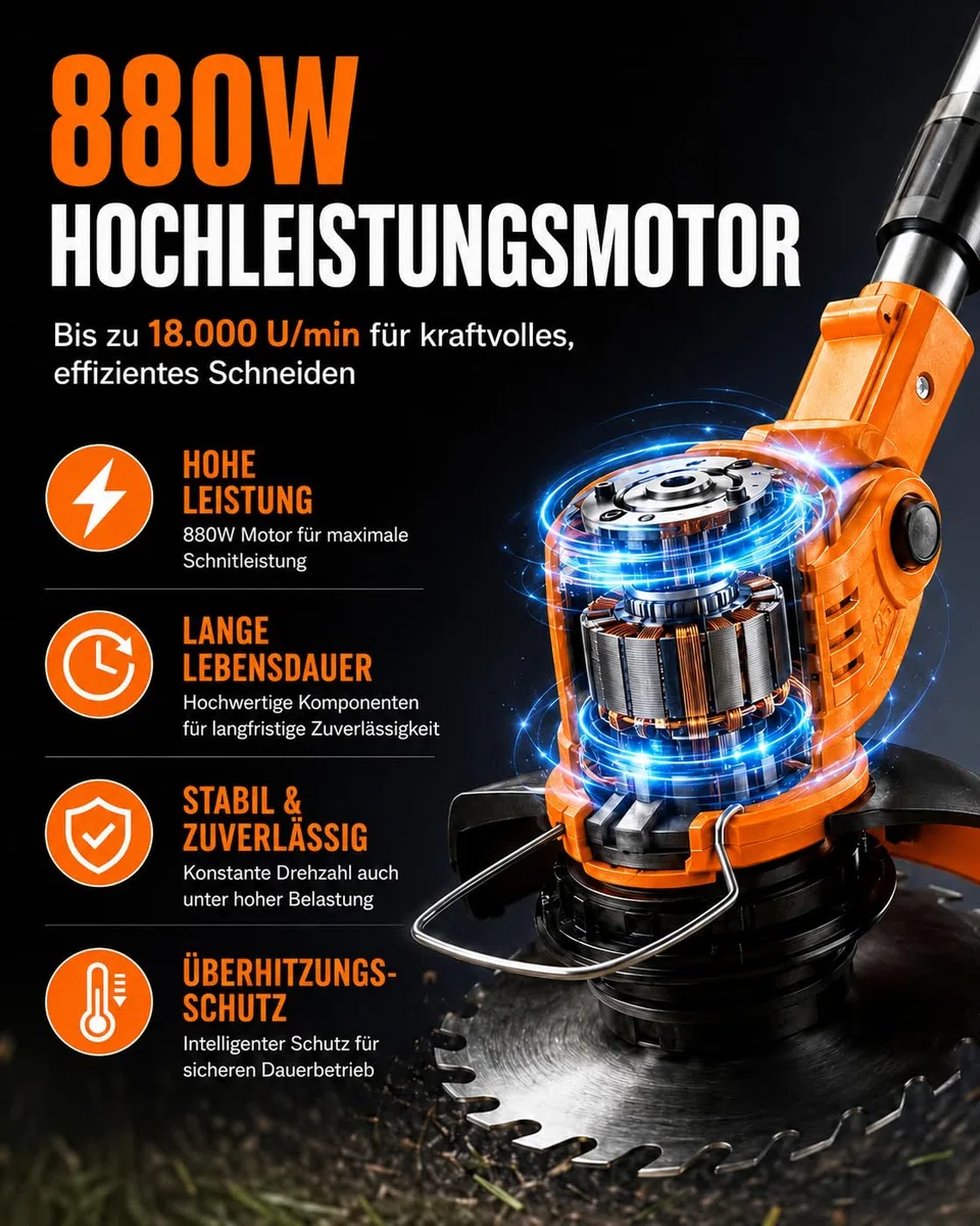 21V Akku Rasentrimmer, 2 x4,0Ah Akku und Ladegerät, 2 in 1 Elektrischer Freischneider/Rasentrimmer mit Akku, Leichter Rasenkantenschneider mit, 5 Messerarten für Rasen, Garten