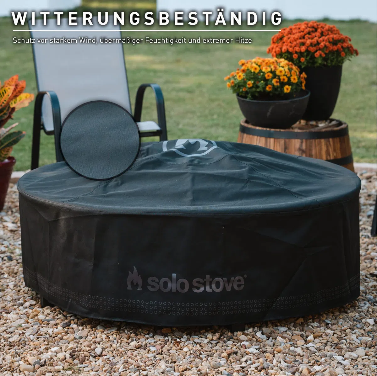 Solo Stove Surround-Schutzabdeckung, Klein | Abdeckung für Feuerstellentisch mit Hitzeschutz, Witterungsbeständig, PVC-Rückseite/Aluminium-Stützstreben, Maße (HxB): 53 x 111 cm, Schwarz