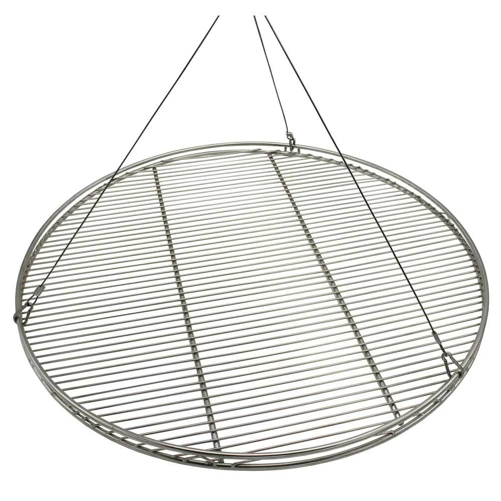 Massives 180 cm Stahl Dreibein "Benny" + EDELSTAHL Grill Ø 55 cm mit Seil nur 10 mm lichter Stababstand Schwenkgrill für Gulaschkessel Gulaschtopf Schwenker BBQ Geschenk Geburtstag Weihnachten | Edelstahl Grillrost nur 10mm lichter Stababstand