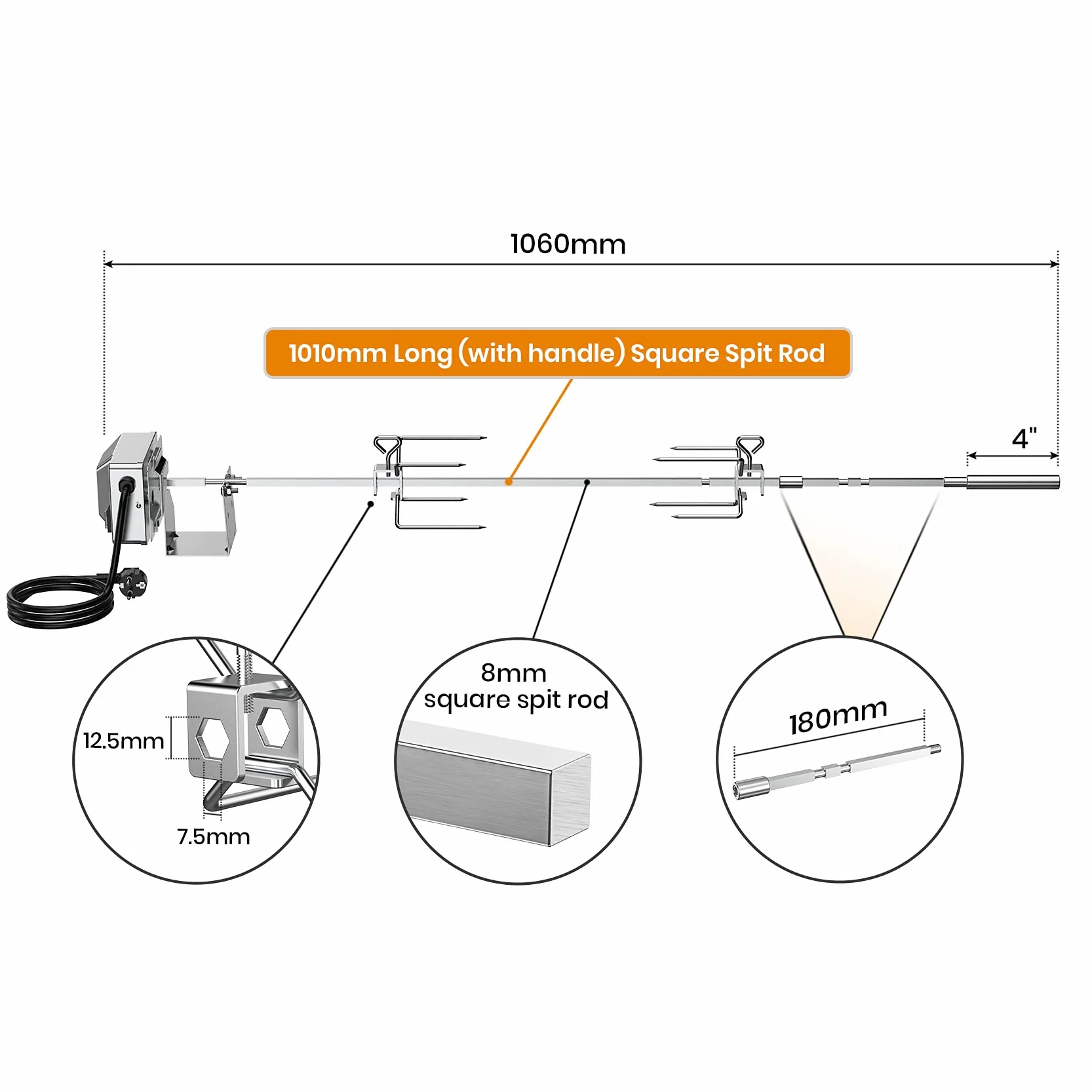 Onlyfire BRK-6034 Edelstahl Grill Drehspieß komplettes Set, Rotisserie Einsatz für Weber Genesis II 200 &300 Serie und Genesis II LX 200 & 300